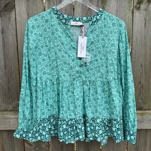 Vineyard Vines Woven Top Tonal Floral Tiered in Sea Clay Floral Small NWT Blouse